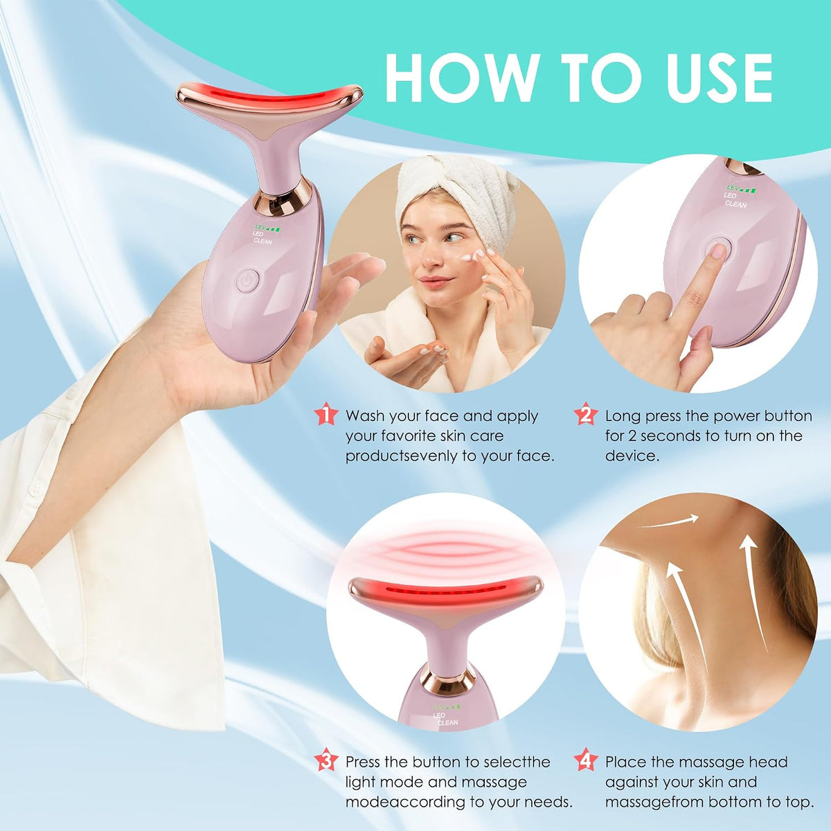 Doset - Masajeador con terapia de luz roja para rostro y cuello, va...