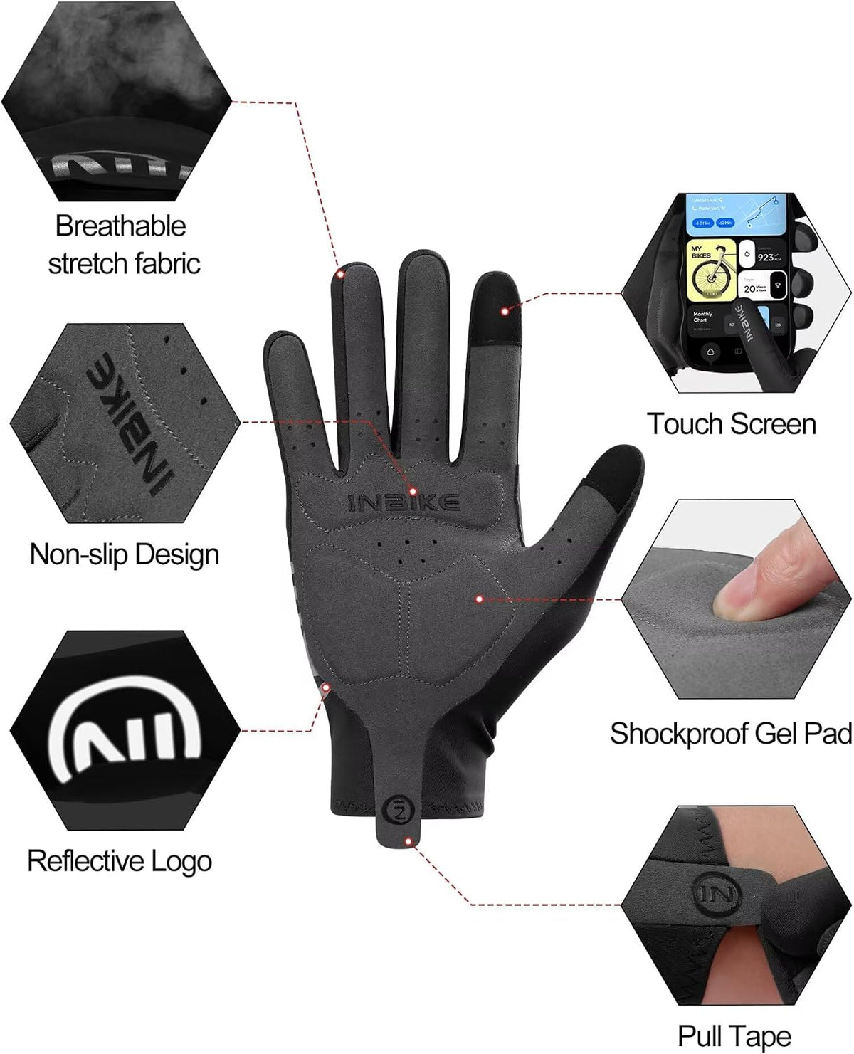 INBIKE Guantes de bicicleta transpirables para hombres y mujeres, g...