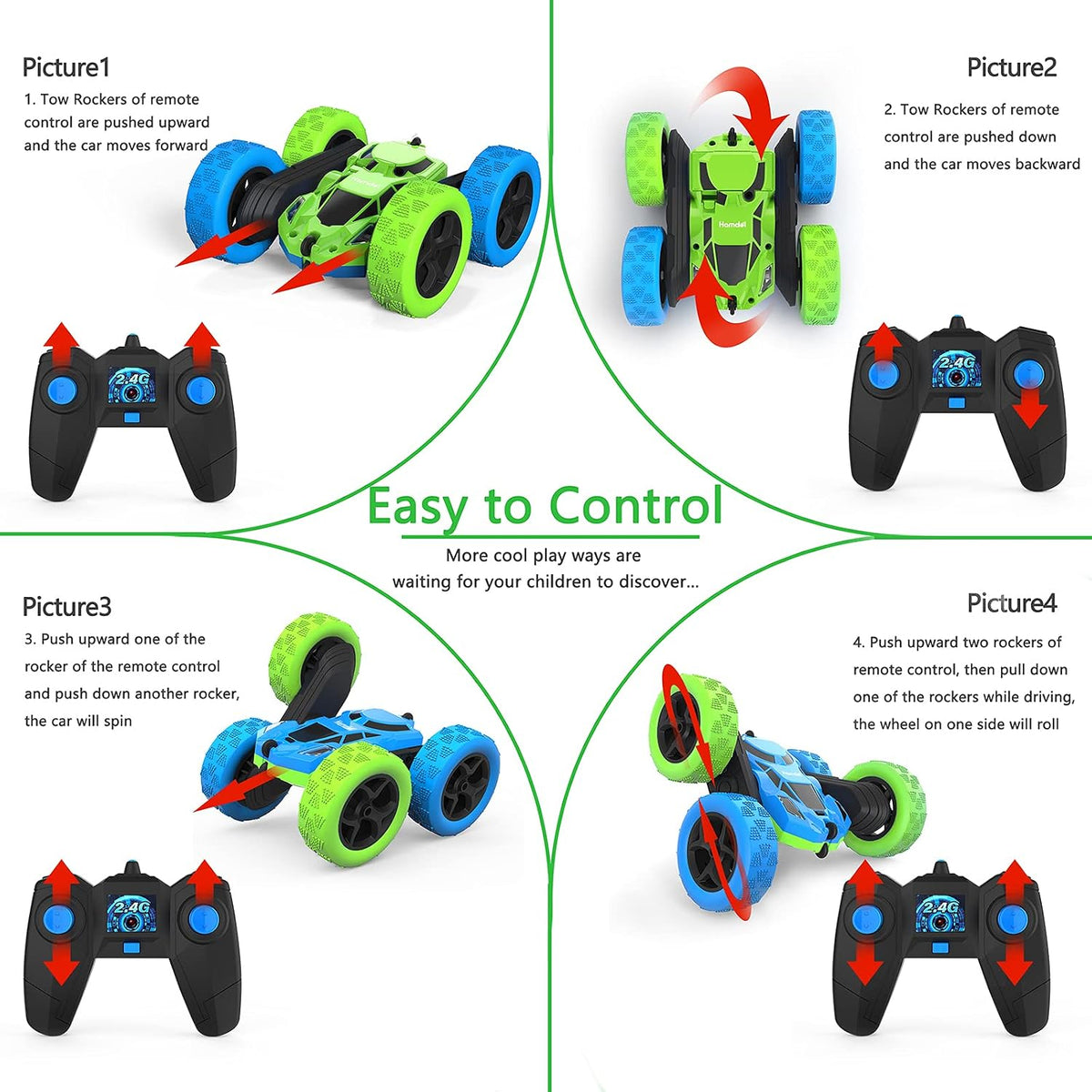 Hamdol Coche de control remoto para niños, auto RC giratorio de dob...