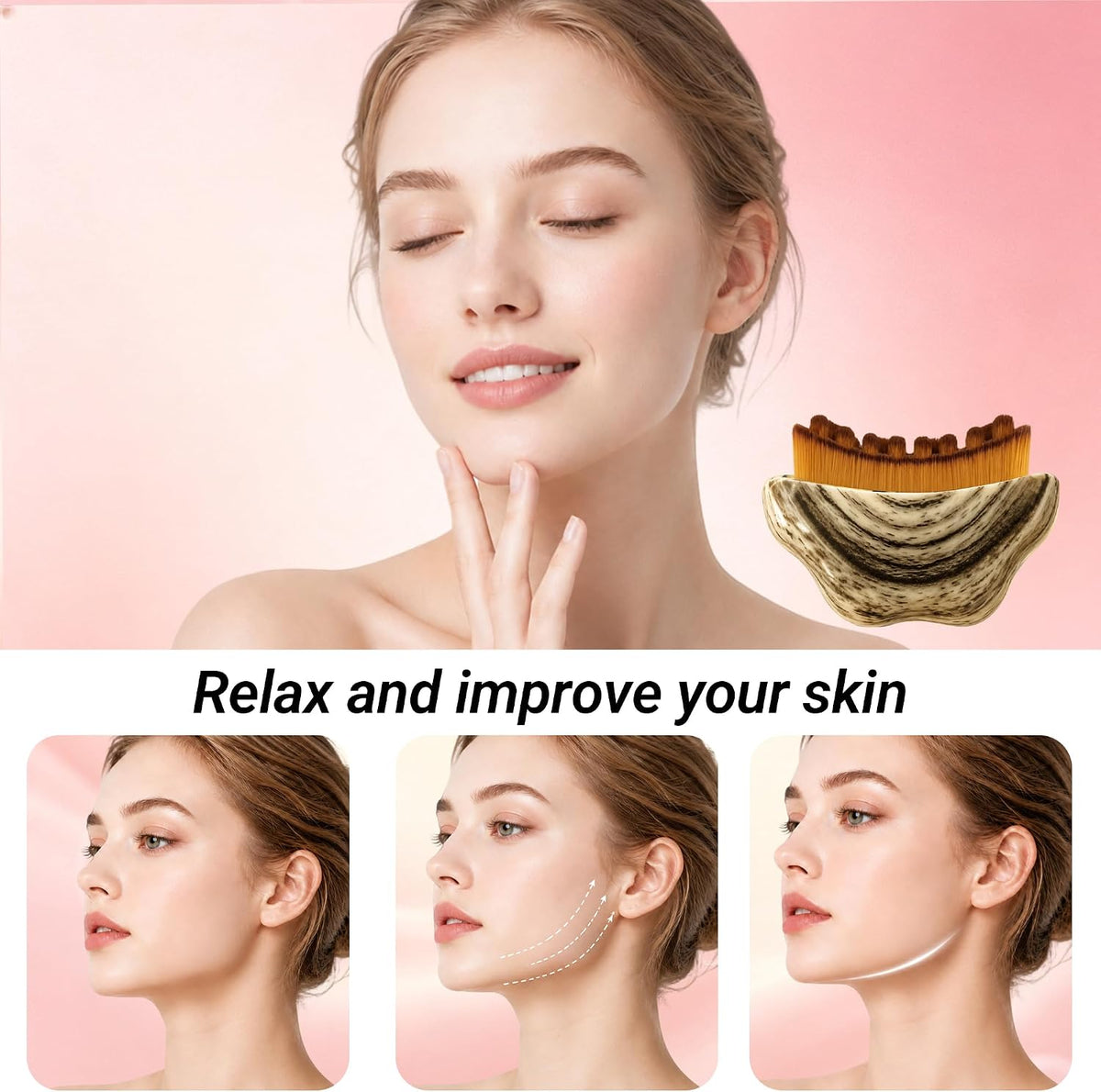 Cepillo facial de drenaje linfático, masajeador Gua Sha desmontable...