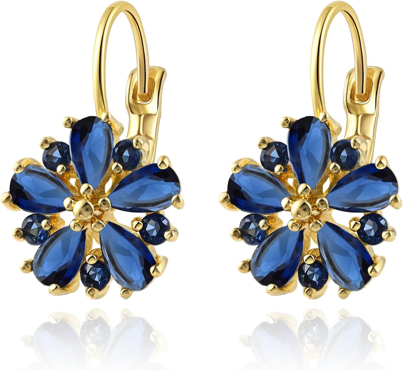 Pendientes vintage con piedra natal de flores chapados en oro de 14...