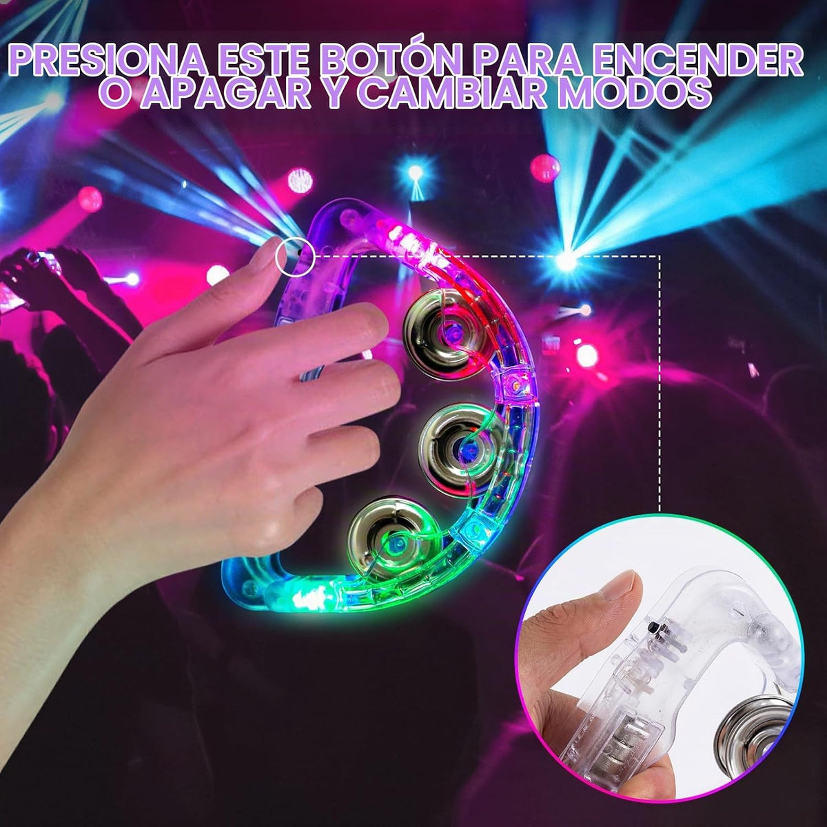 Panderetas musicales con luz LED: pandereta intermitente de mano qu...