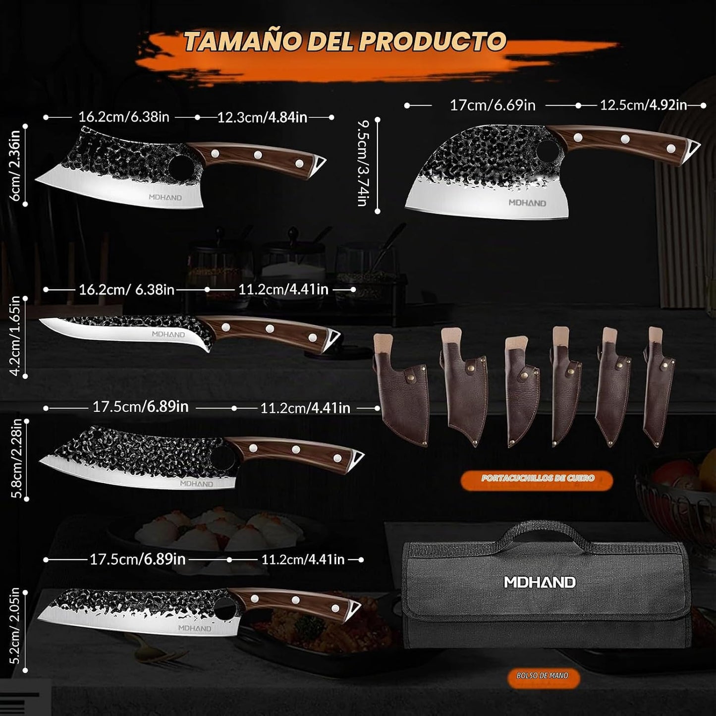 MDHAND - Juego de cuchillos de carnicero, juego de cuchillos de che...