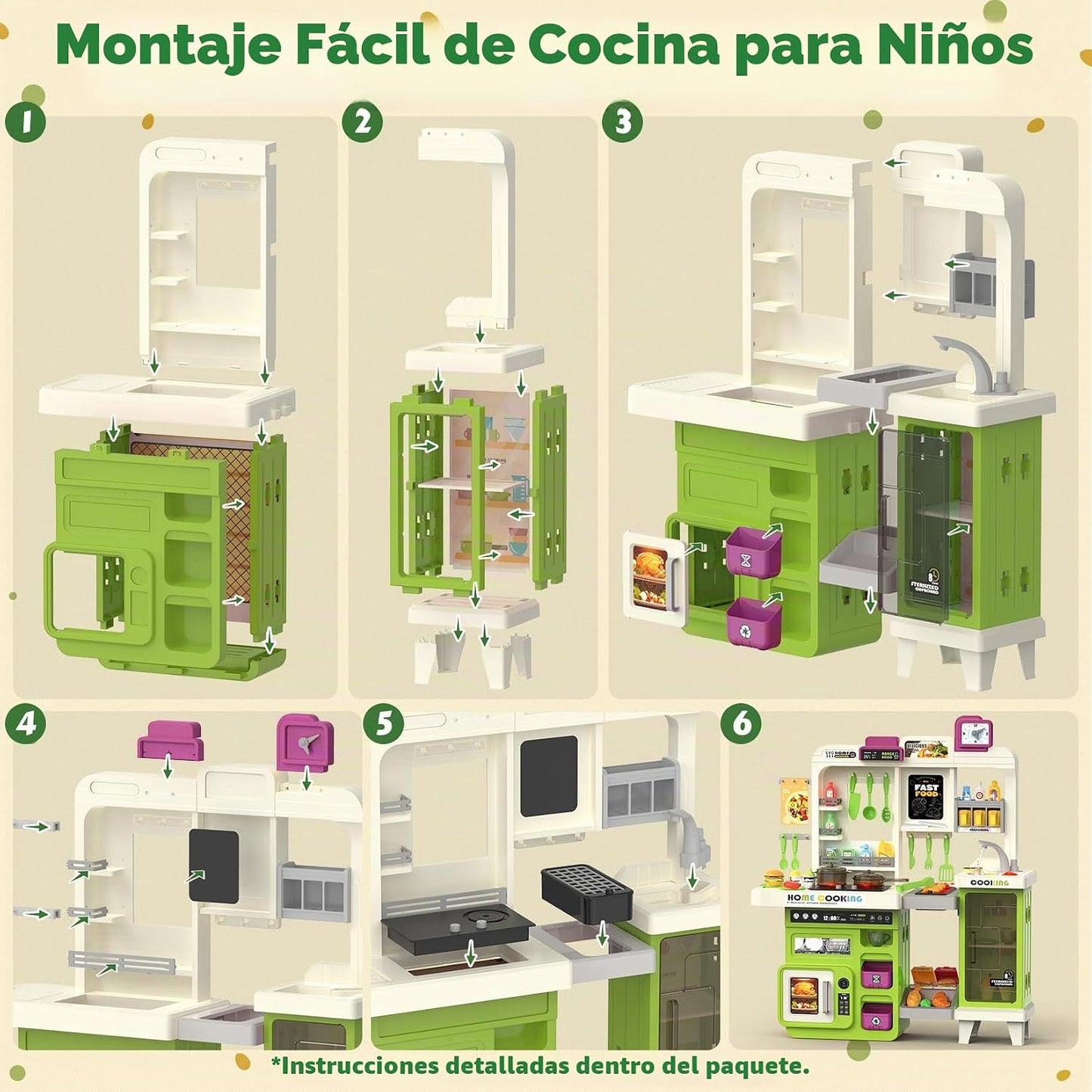 Juego de cocina para niños con luces, sonidos y vapor, juego de coc...