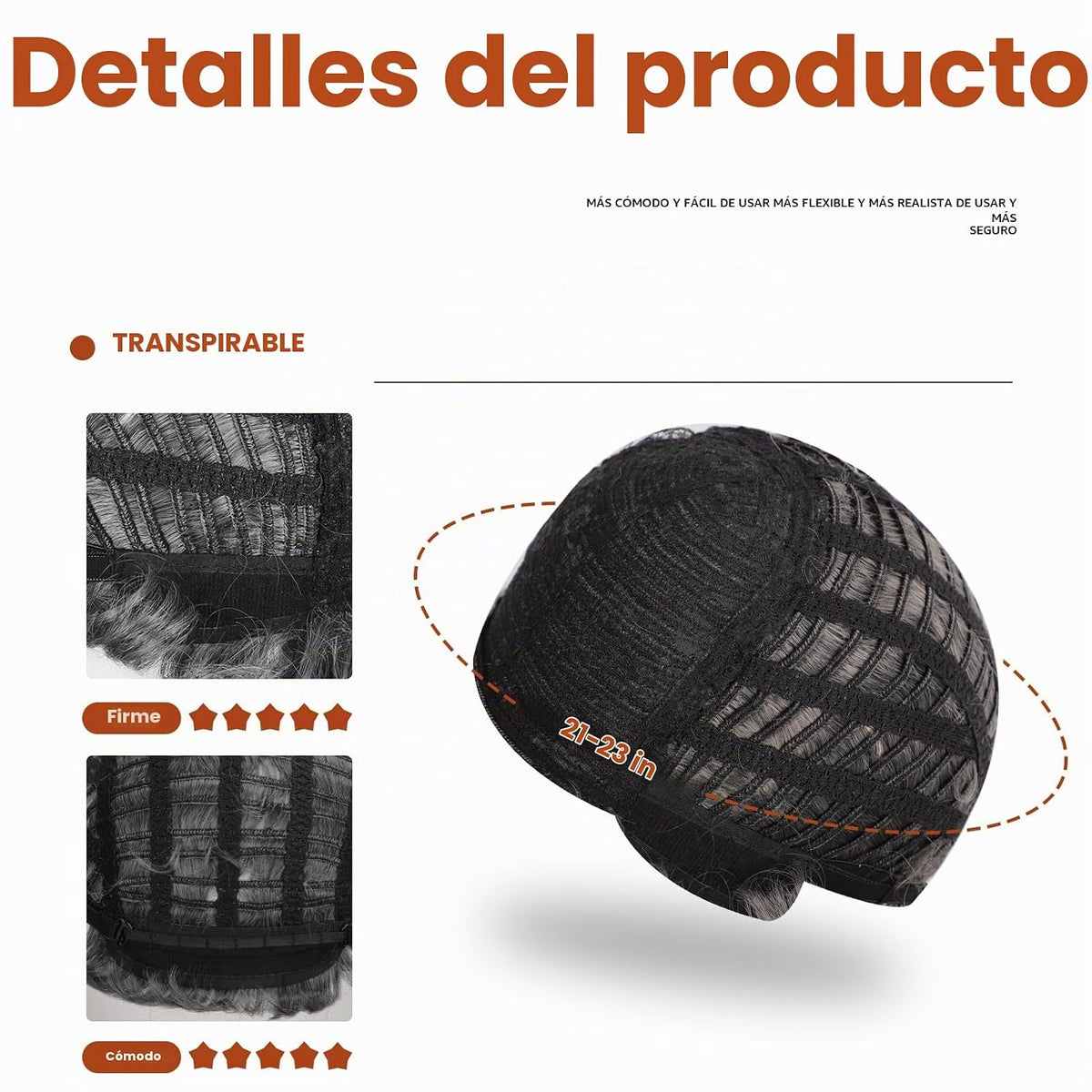 BCHR Peluca corta gris oscuro para hombre, peluca de cabello sintét...
