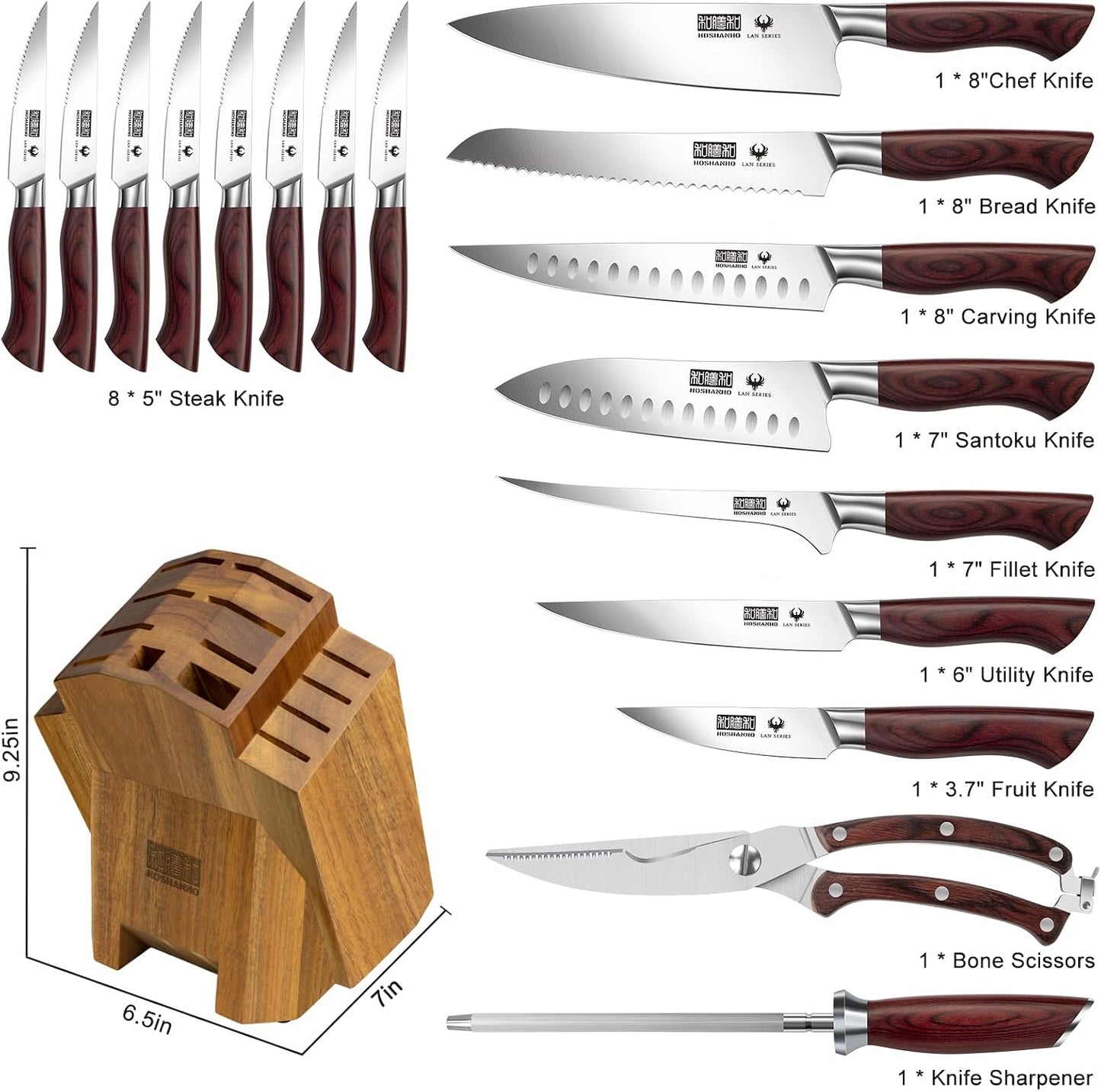 HOSHANHO Juego de 18 cuchillos de cocina, cuchillos de chef afilado...