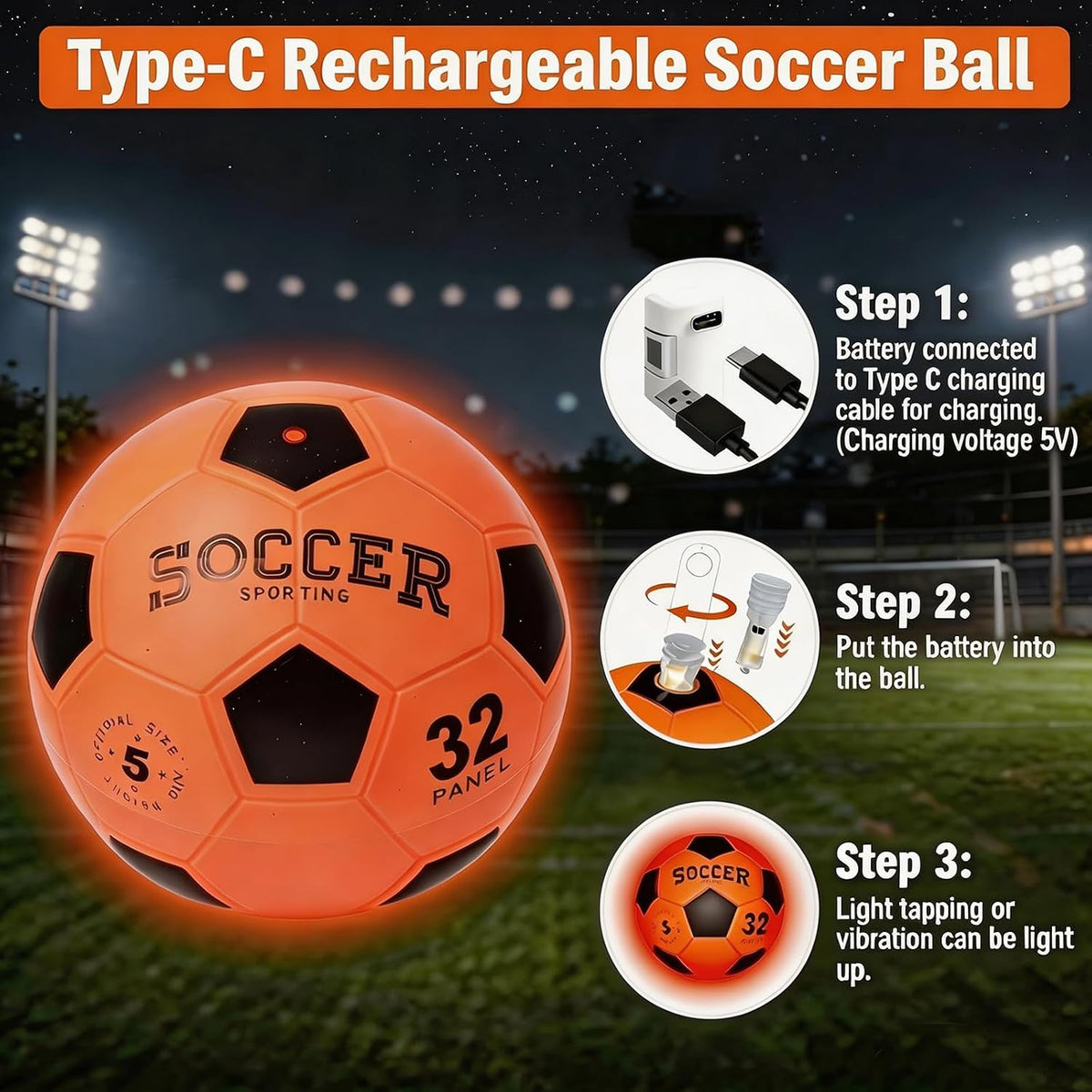orientfire Balón de fútbol iluminado, recargable que brilla en la o...