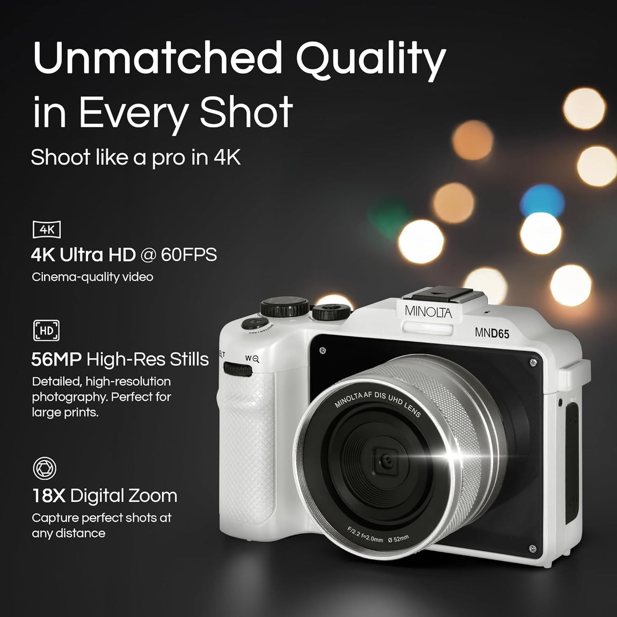 Minolta Cámara digital: fotos de 56MP, video 4K 60FPS, diseño selfi...