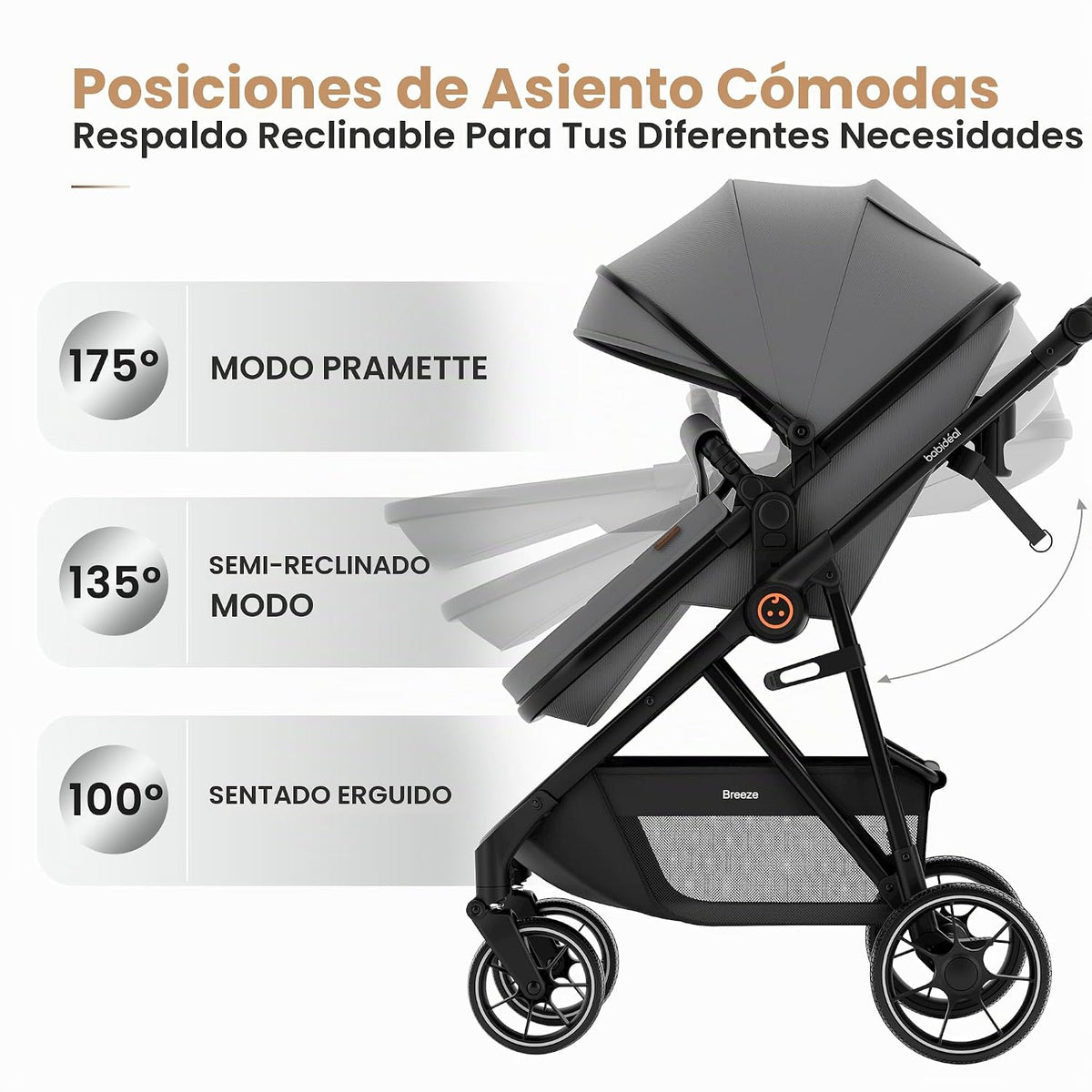 Babideal Cochecito de bebé para recién nacido y niño, plegado con u...