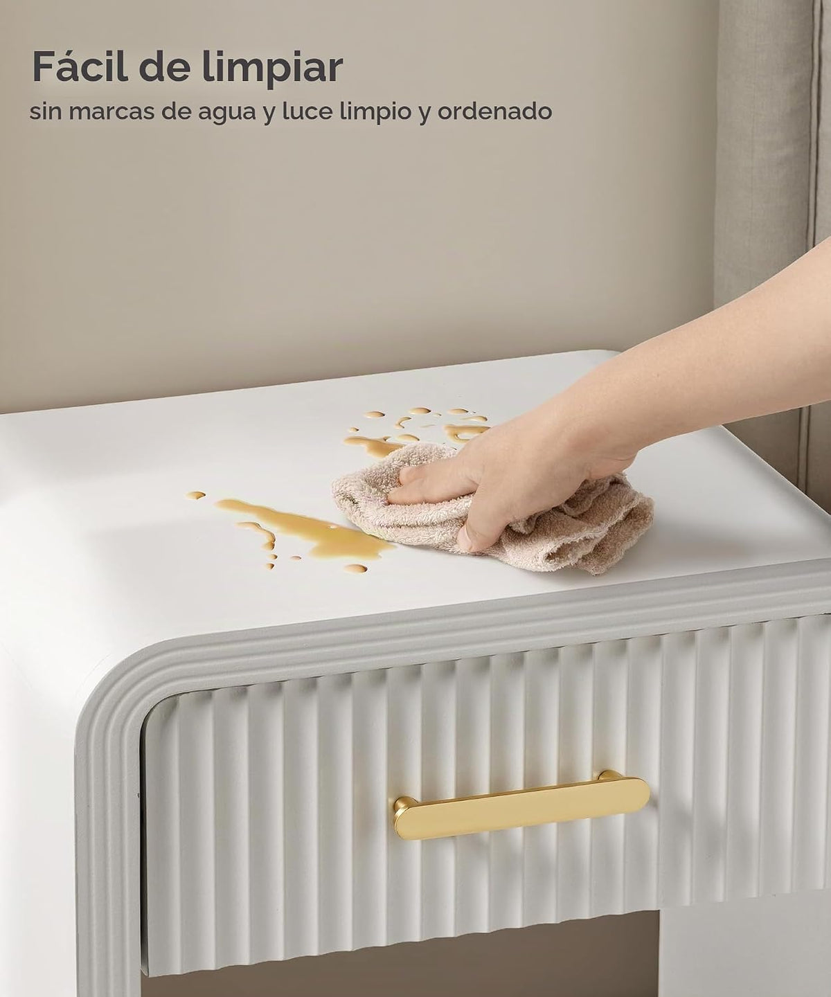 SUMGAR Mesita de noche con cajones Mesita de noche blanca y dorada...