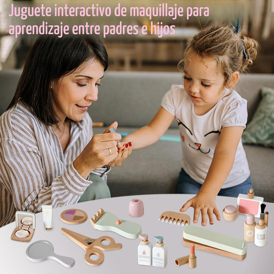 Smartwo Juego de 22 piezas de juguetes de maquillaje de madera para...
