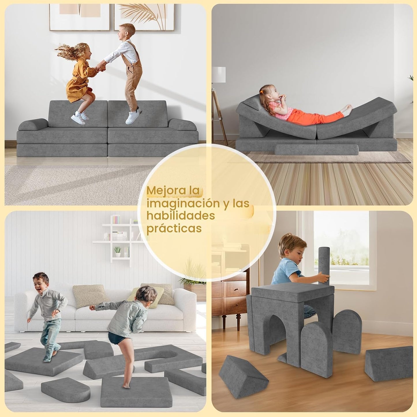 zefinot Sofá de Juego Modular para Niños 10 Piezas \u2013 Sofá Conv...