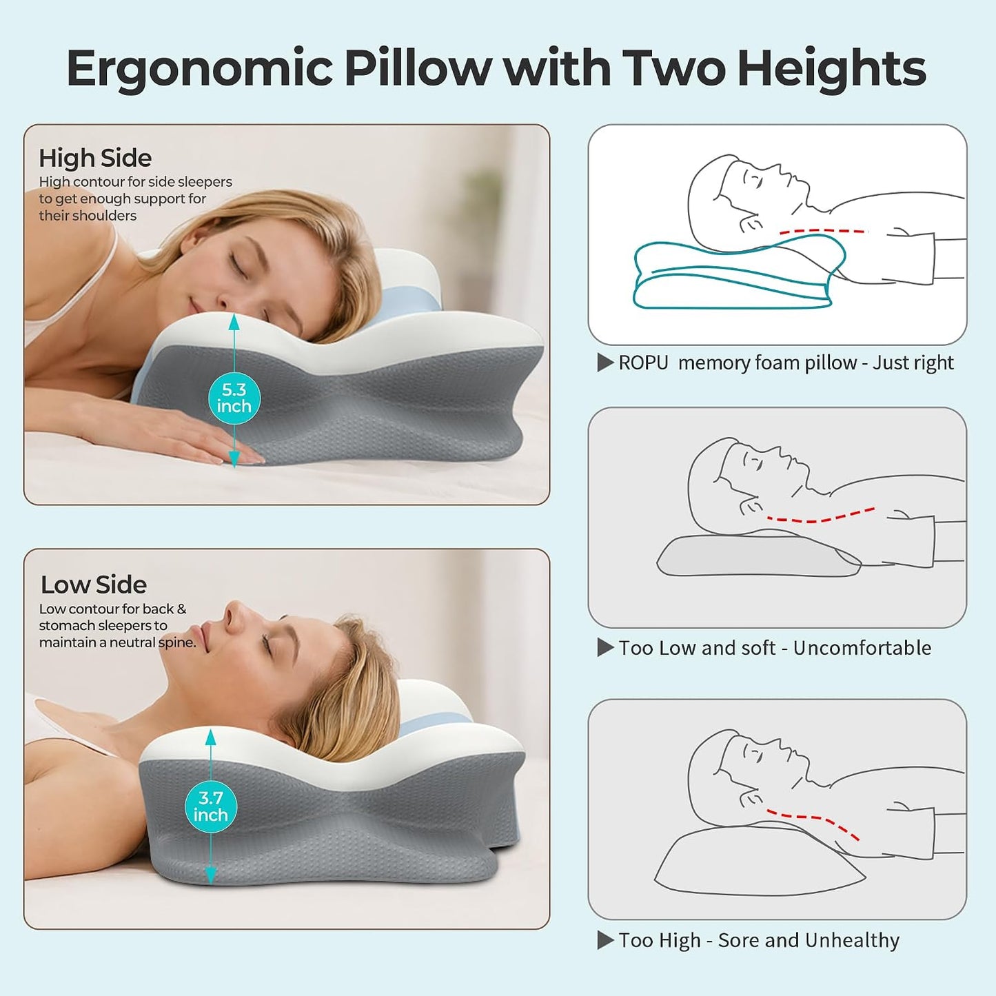Almohada cervical para el cuello \u2013 Almohadas de espuma viscoel...