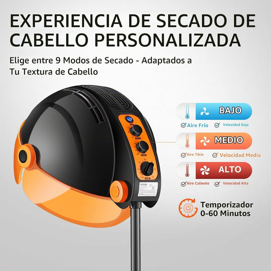 VEVOR Ionic - Secador de pelo con capucha con ajuste de velocidad y...