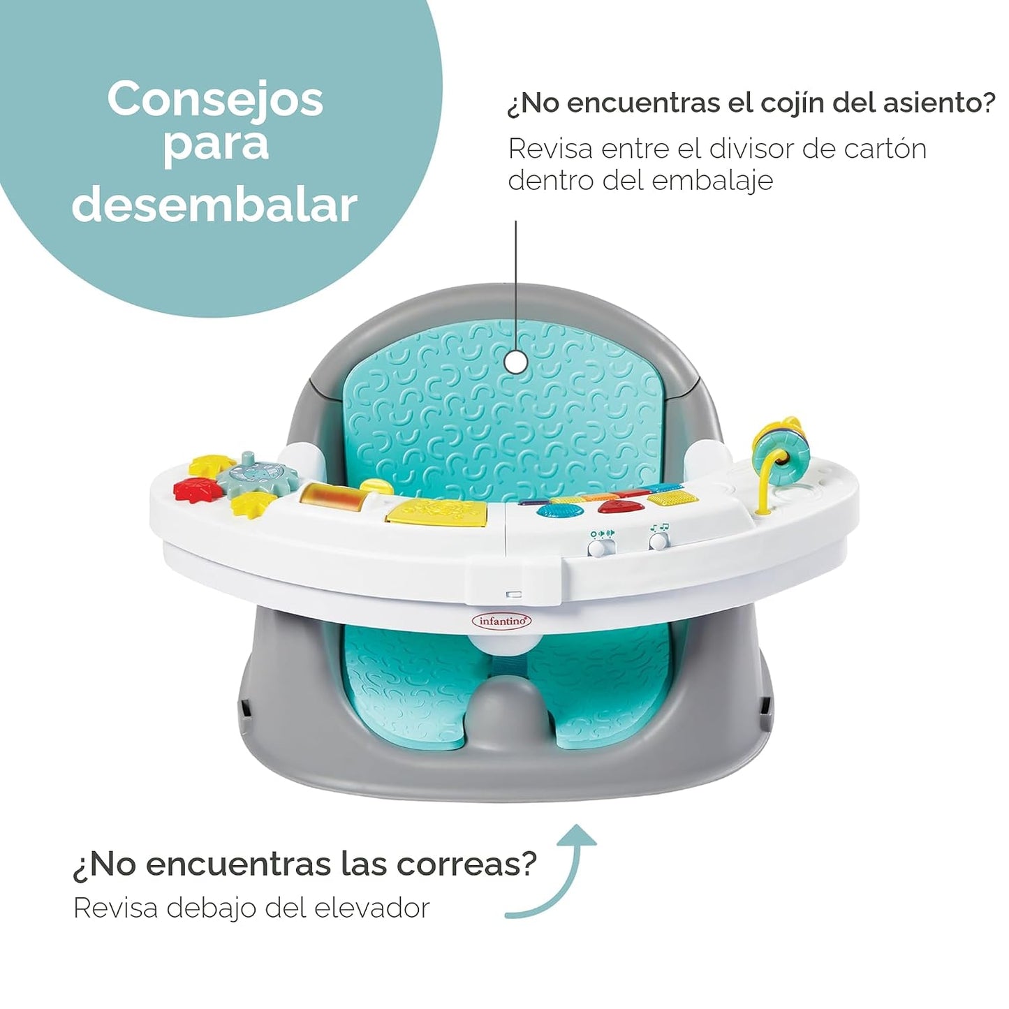 Infantino Asiento y elevador de descubrimiento 3 en 1, con música y...