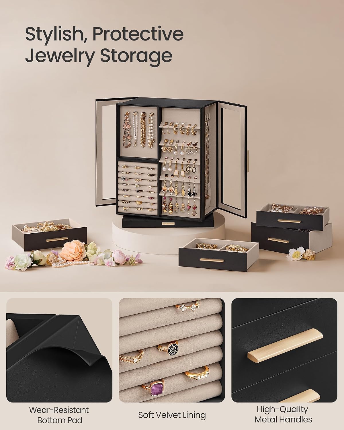 SONGMICS GISELLA Collection - Joyero giratorio de 360°, estuche de...