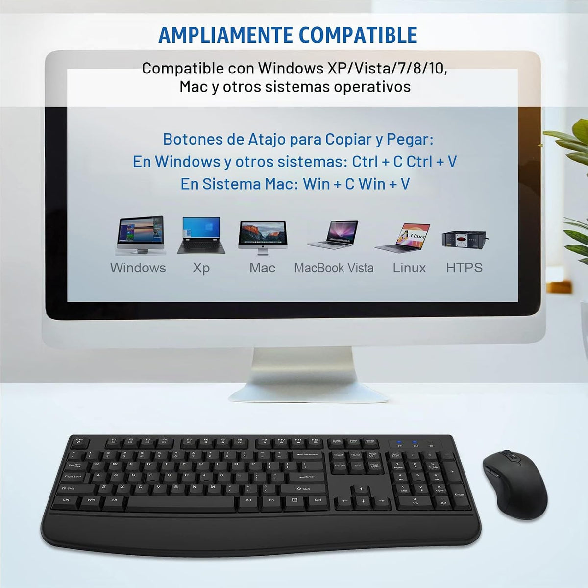 Combo de teclado y mouse inalámbricos de tamaño completo 2.4GHz con...