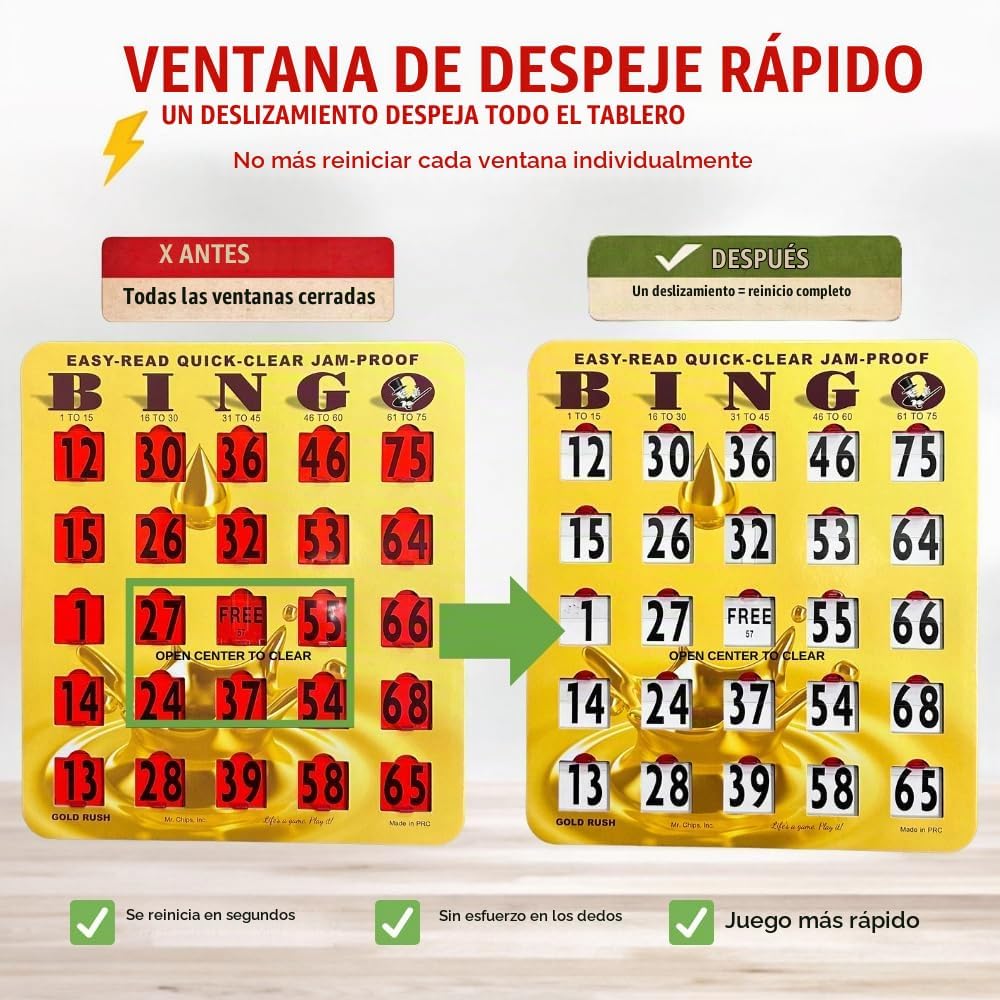 MR CHIPS Tarjetas de bingo deslizantes con ventana deslizante, fáci...