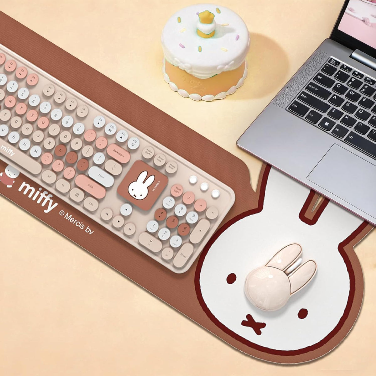 Miffy Combo de teclado y mouse inalámbricos de 104 teclas con almoh...