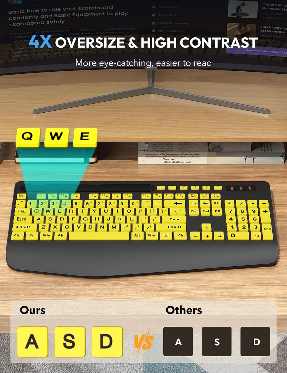 SABLUTE Combo de teclado y mouse inalámbricos con impresión grande...