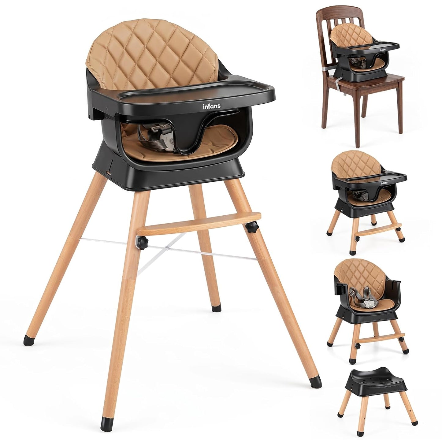 INFANS Silla alta para bebé, silla alta convertible de madera 6 en...