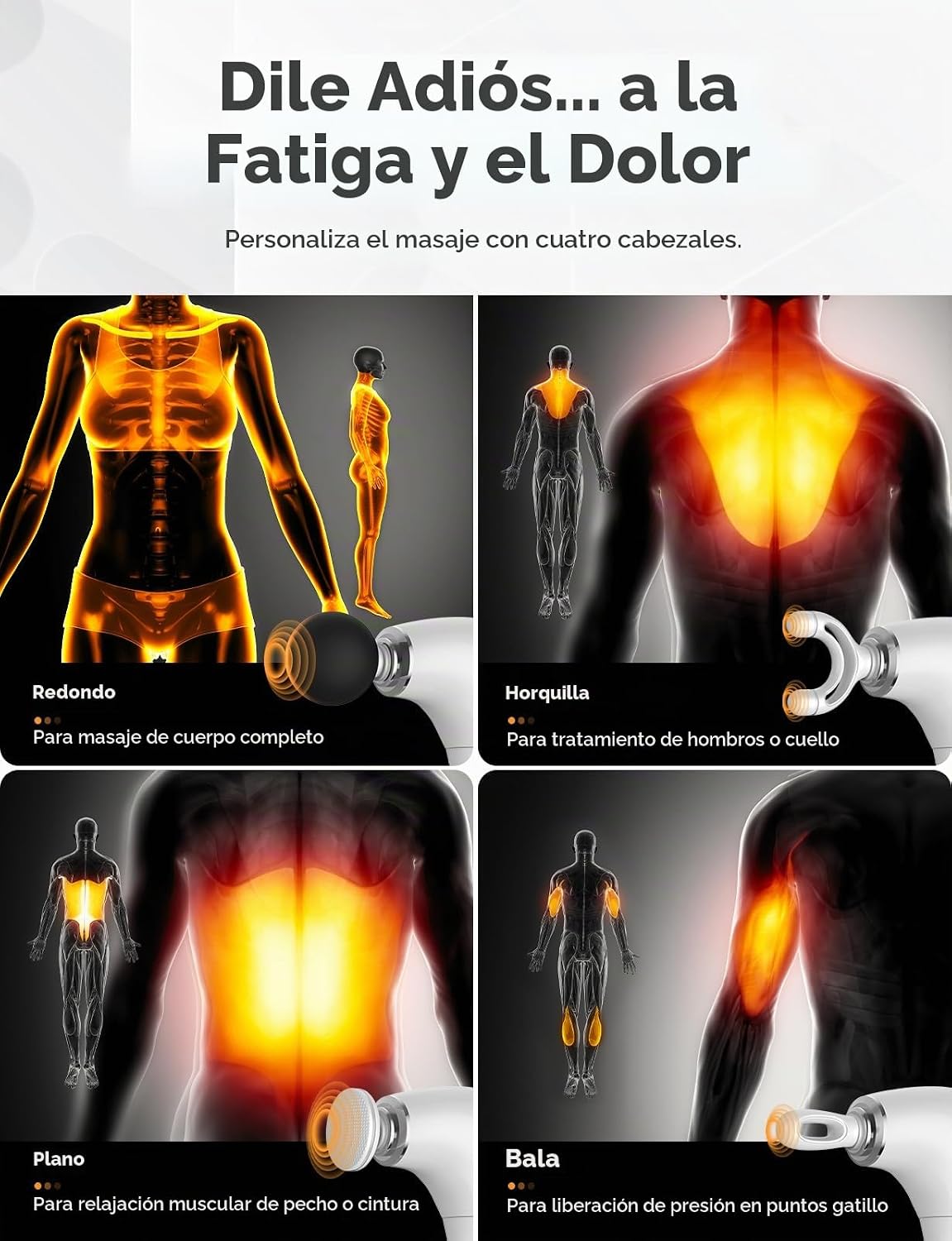 FVZ Pistola de masaje de percusión blanca con mango de extensión me...
