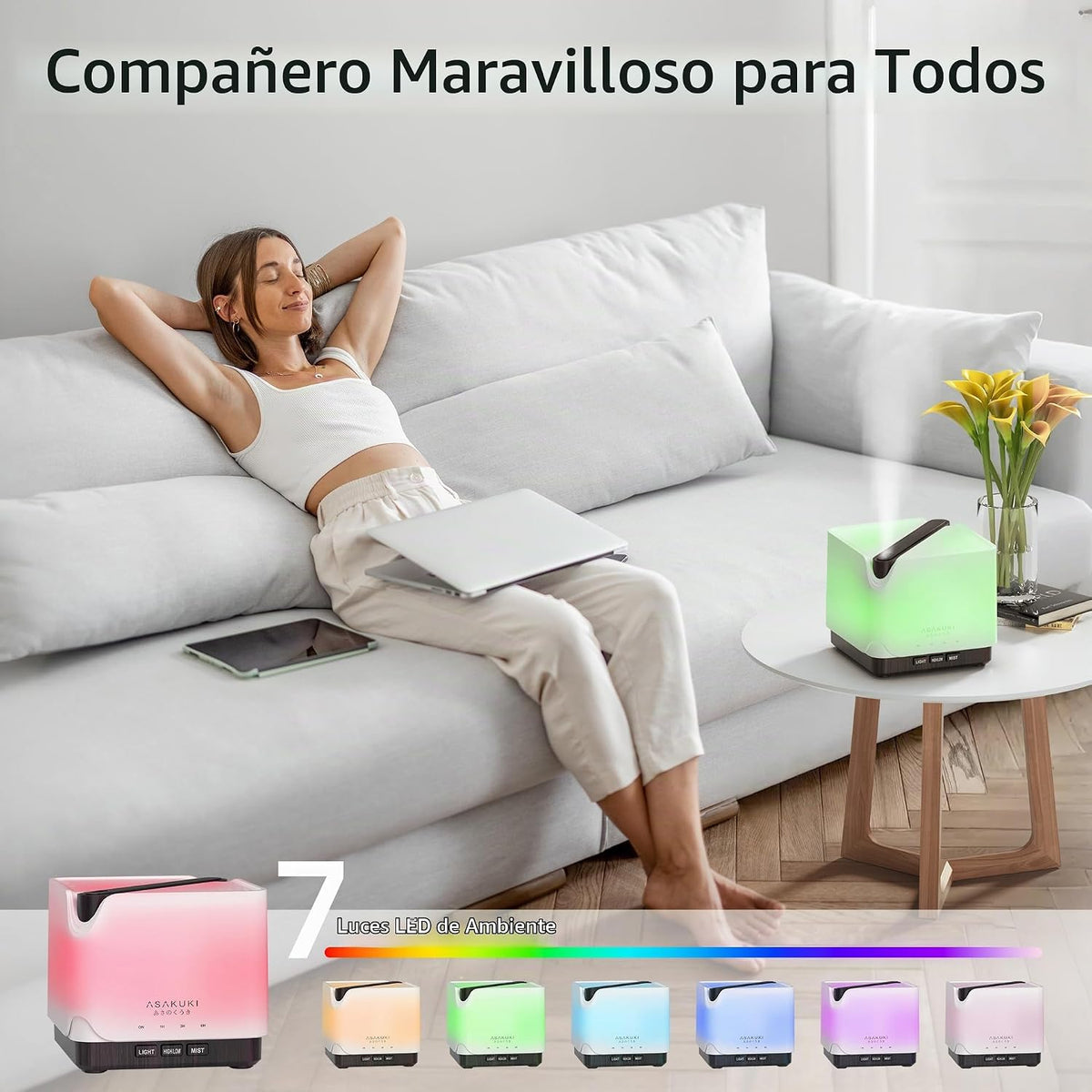 ASAKUKI Difusor de aceite esencial, humidificador ultrasónico multi...