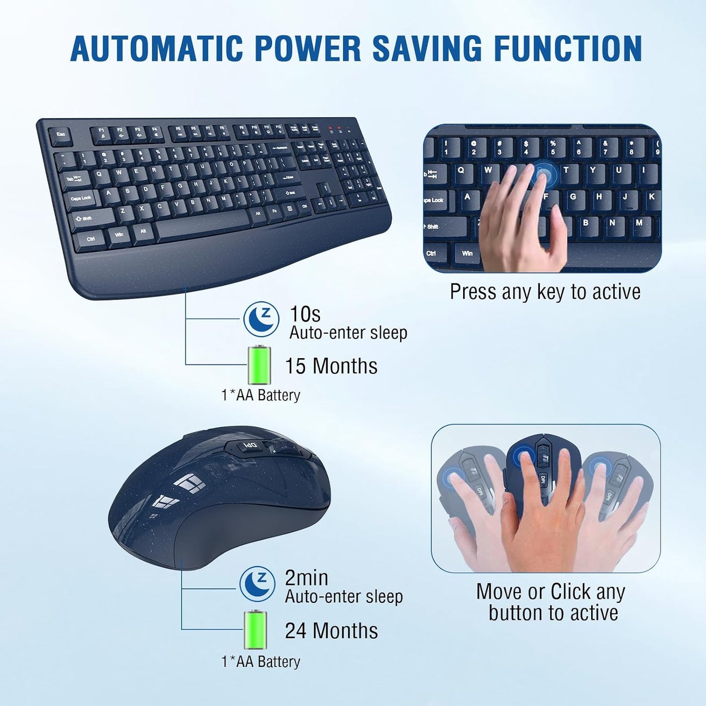 Combo de teclado y mouse inalámbricos de tamaño completo 2.4 GHz co...