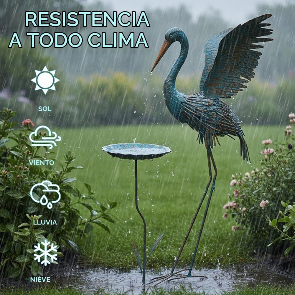 giole Estatuas de garza para exteriores con bandeja de hojas, estat...