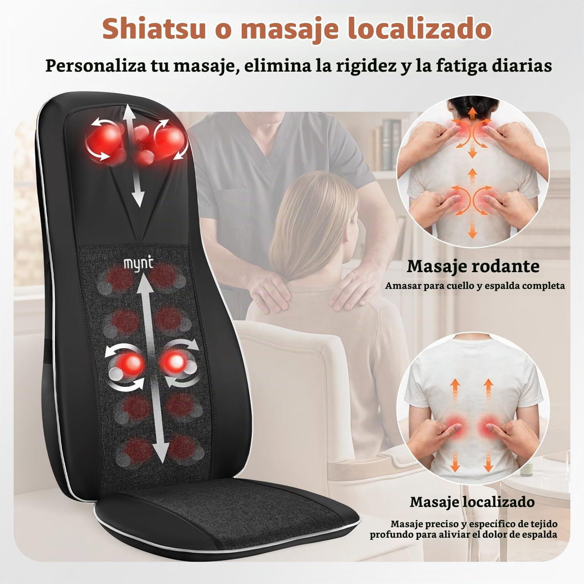 Mynt Shiatsu Masajeador de cuello y espalda con calor, masajeador d...