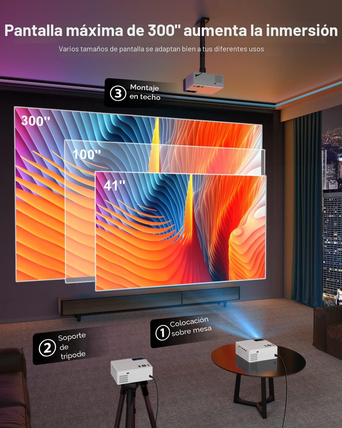 FUDONI Proyector con WiFi y Bluetooth, proyector de cine en casa na...