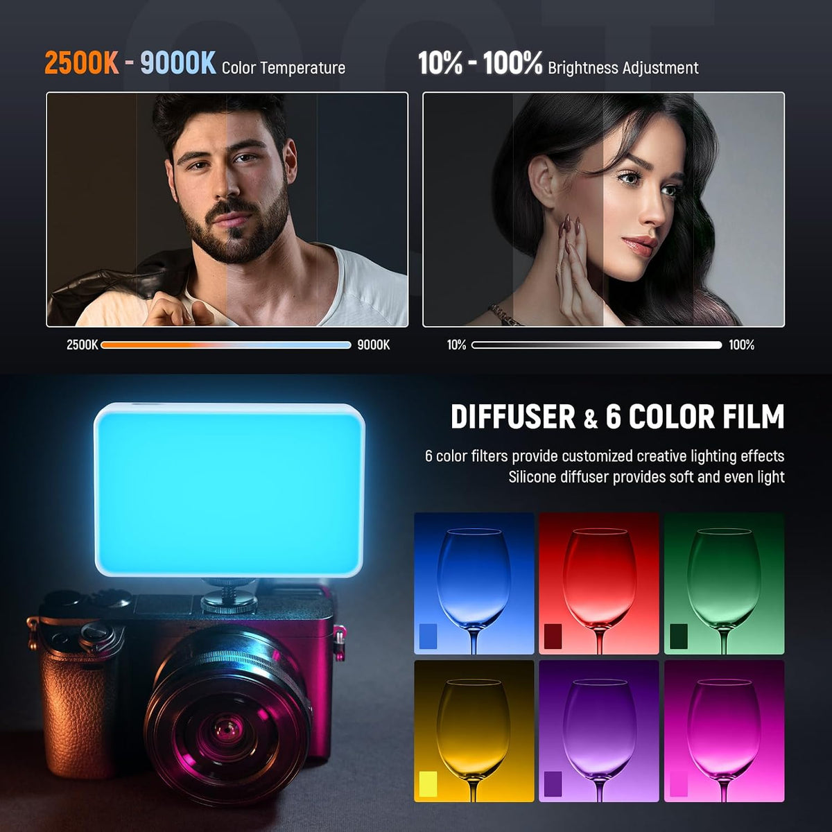 NEEWER Basics - Luz LED para teléfono selfie, recargable de 2500 a...