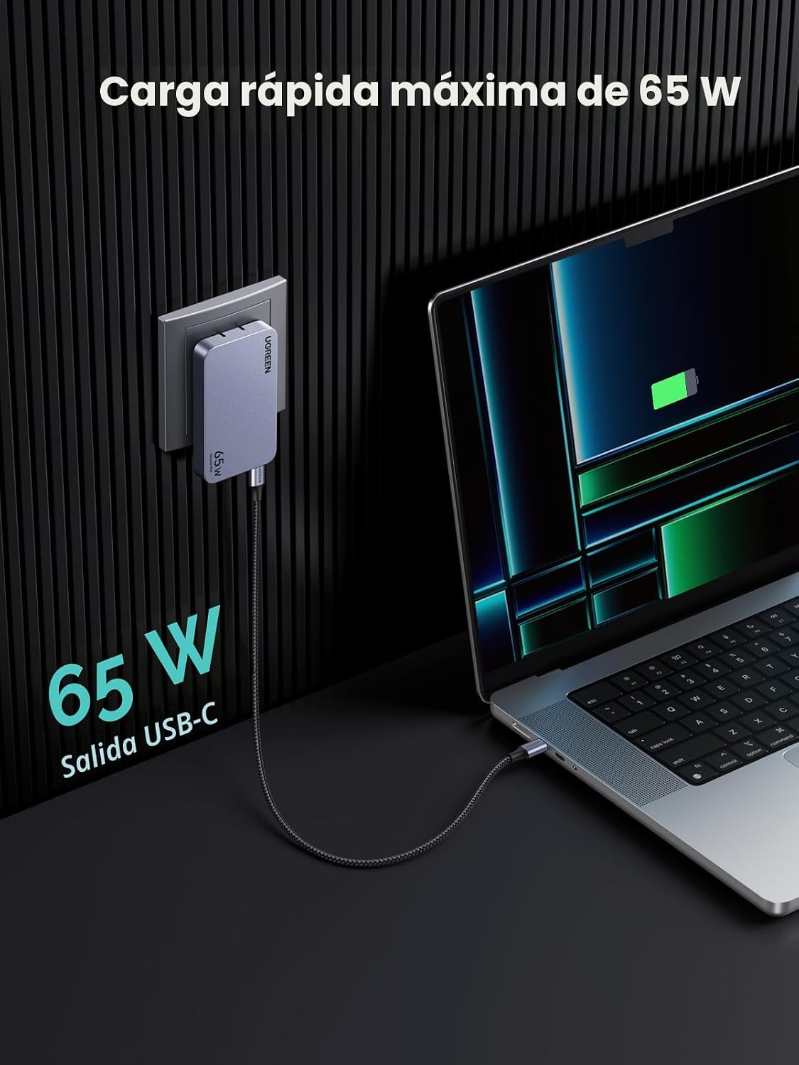 UGREEN Nexode Pro 65W GaN USB C Cargador de Pared Delgado de 3 Puer...