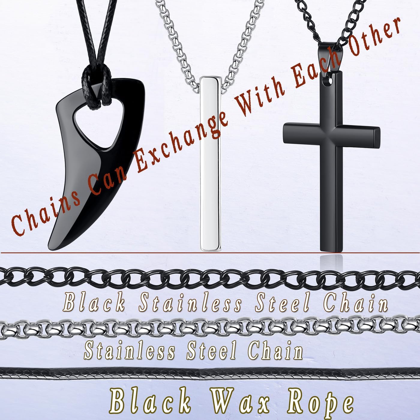 MAIBAOTA Juego de 8 collares para hombre, collar de acero inoxidabl...