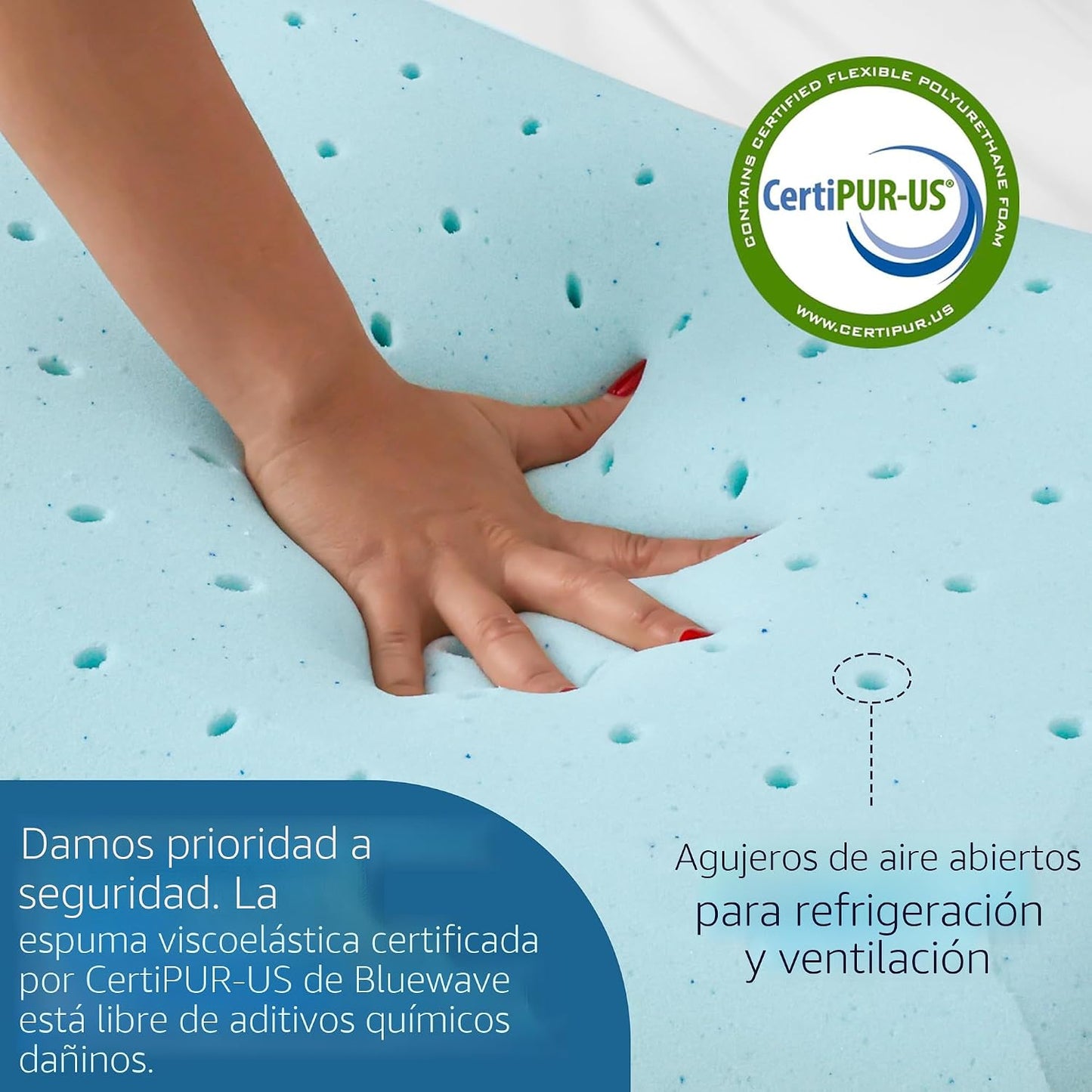 Bluewave Bedding Almohada de espuma viscoelástica de gel hiper delg...