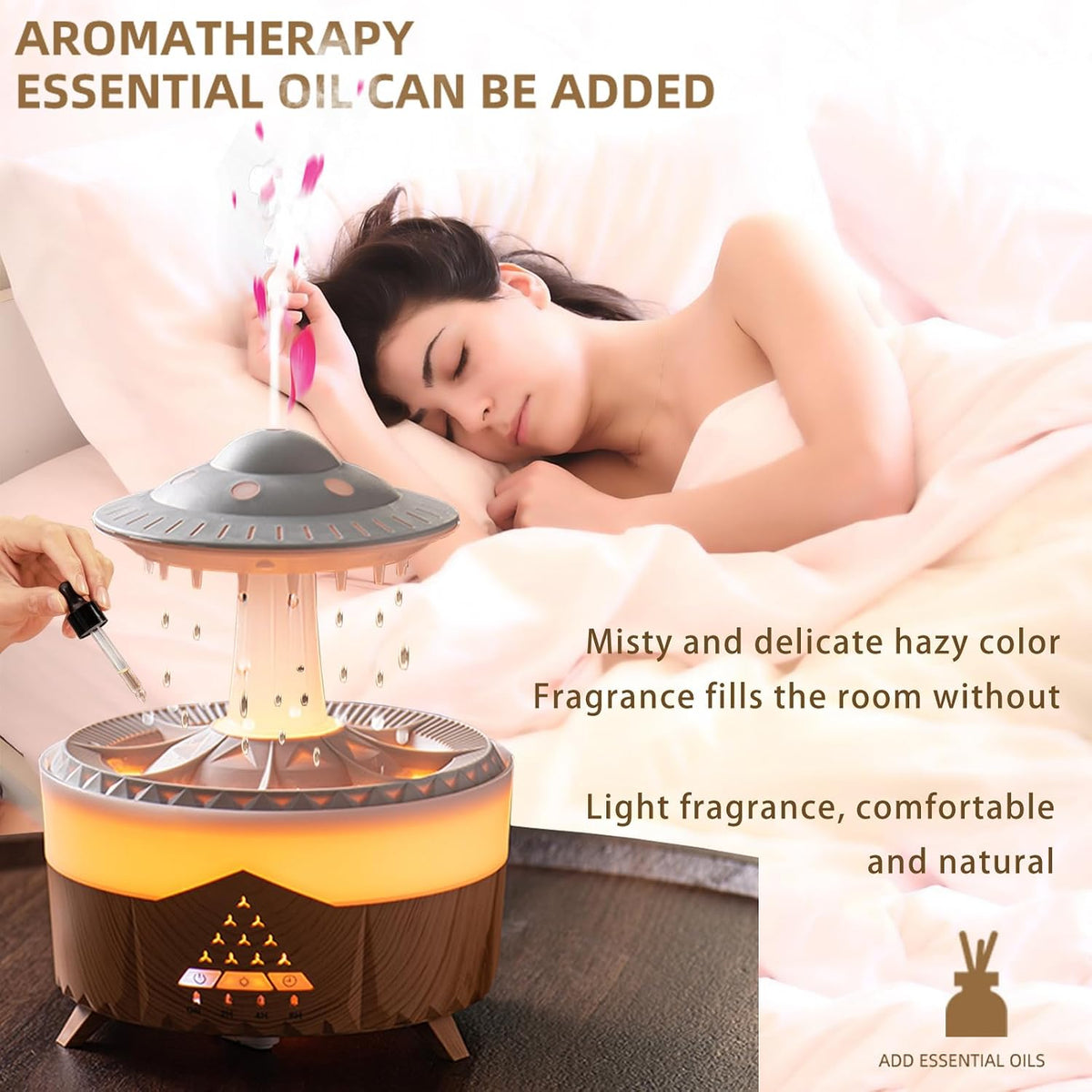 Humidificadores de gotas de lluvia para dormitorio, difusor de acei...