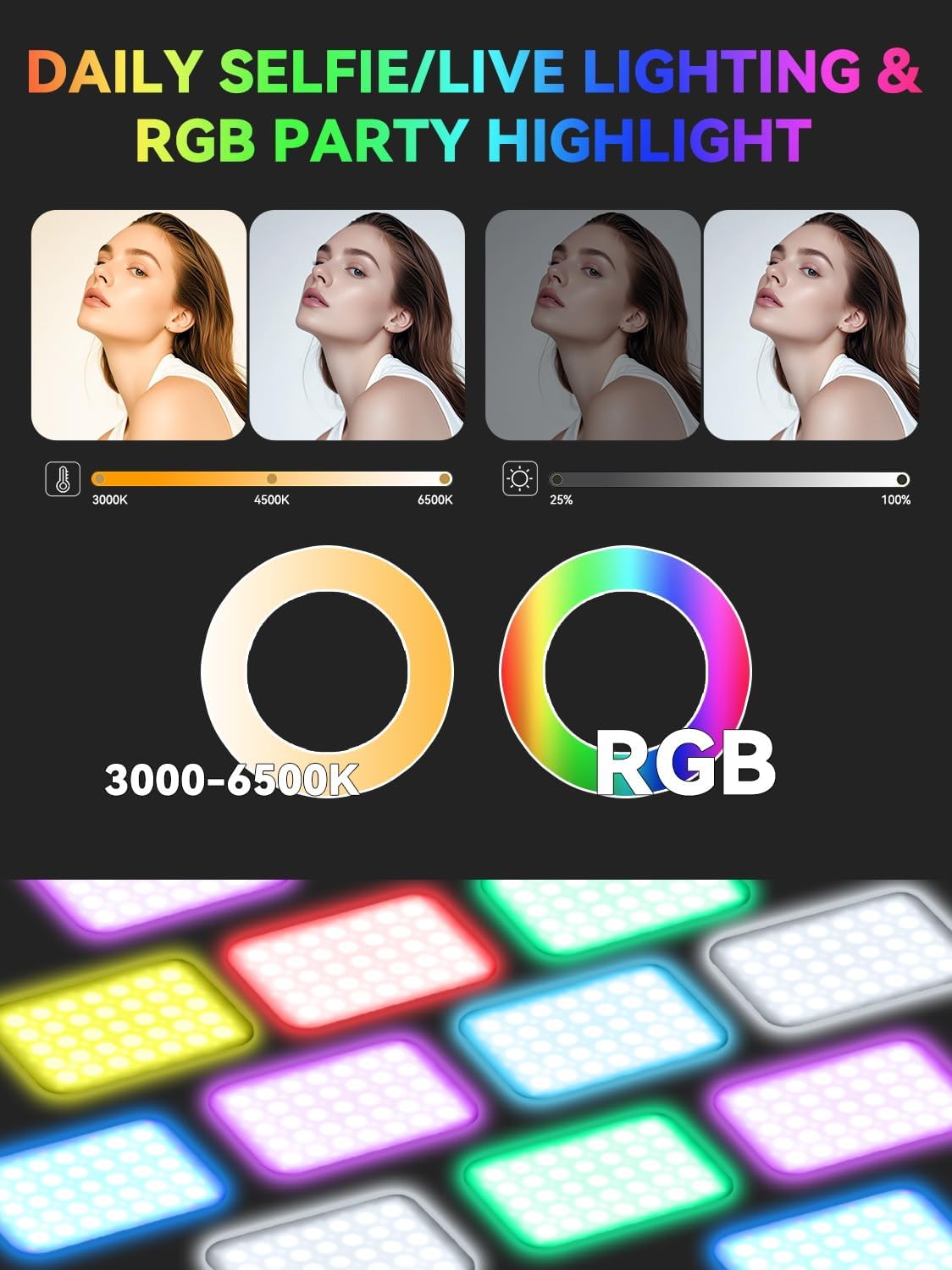 Luz para selfie recargable con clip para teléfono, luz LED portátil...
