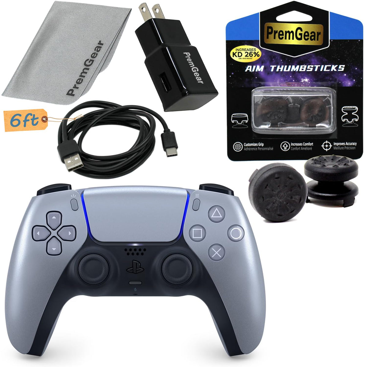 Controlador inalámbrico PremGear DualSense (plata de ley) compatibl...
