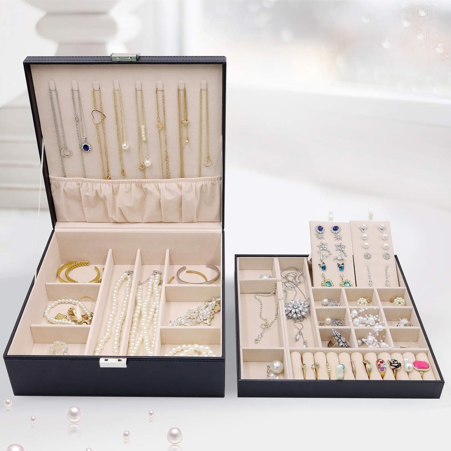 ProCase Caja de Joyas para Mujeres, 2 Capas Organizador de Joyas de...