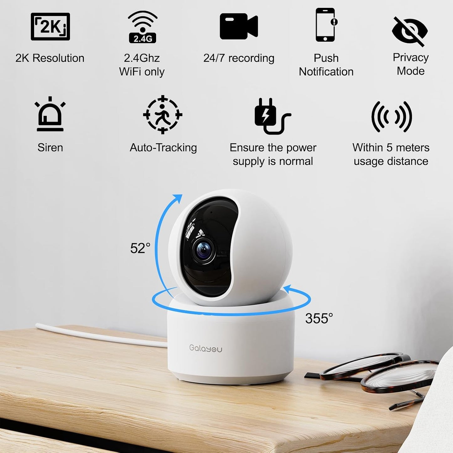 GALAYOU Cámara de Seguridad para Interiores 2K, Cámara para Mascota...