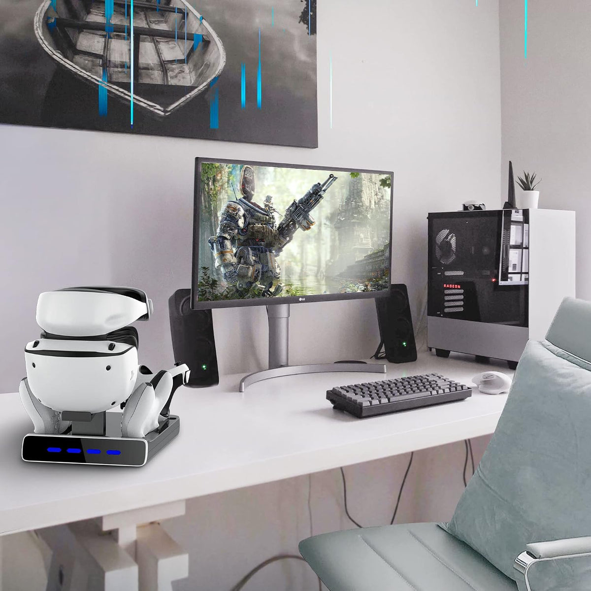 Base de carga de controlador 3 en 1 para PSVR2 y PS5, pantalla de s...