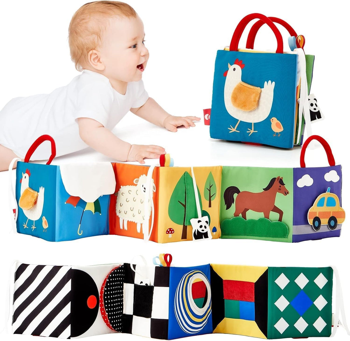 hahaland Baby Books Juguetes para recién nacidos de doble cara de a...