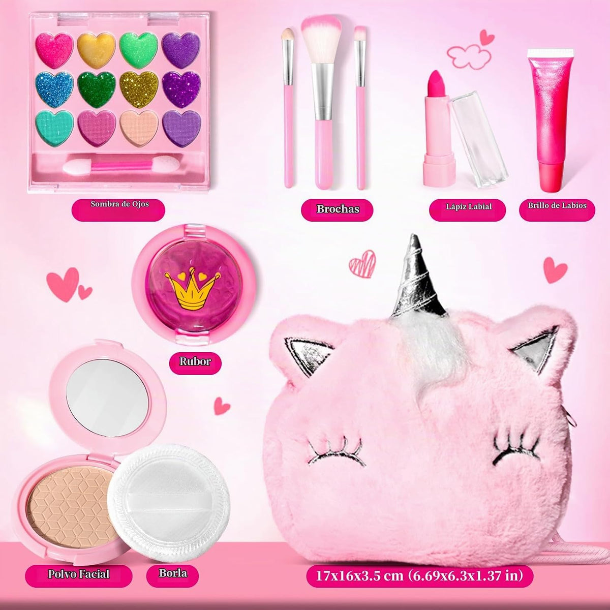 ULOVEME Kit de Maquillaje Real para Niñas con Bolso Esponjoso - Rea...