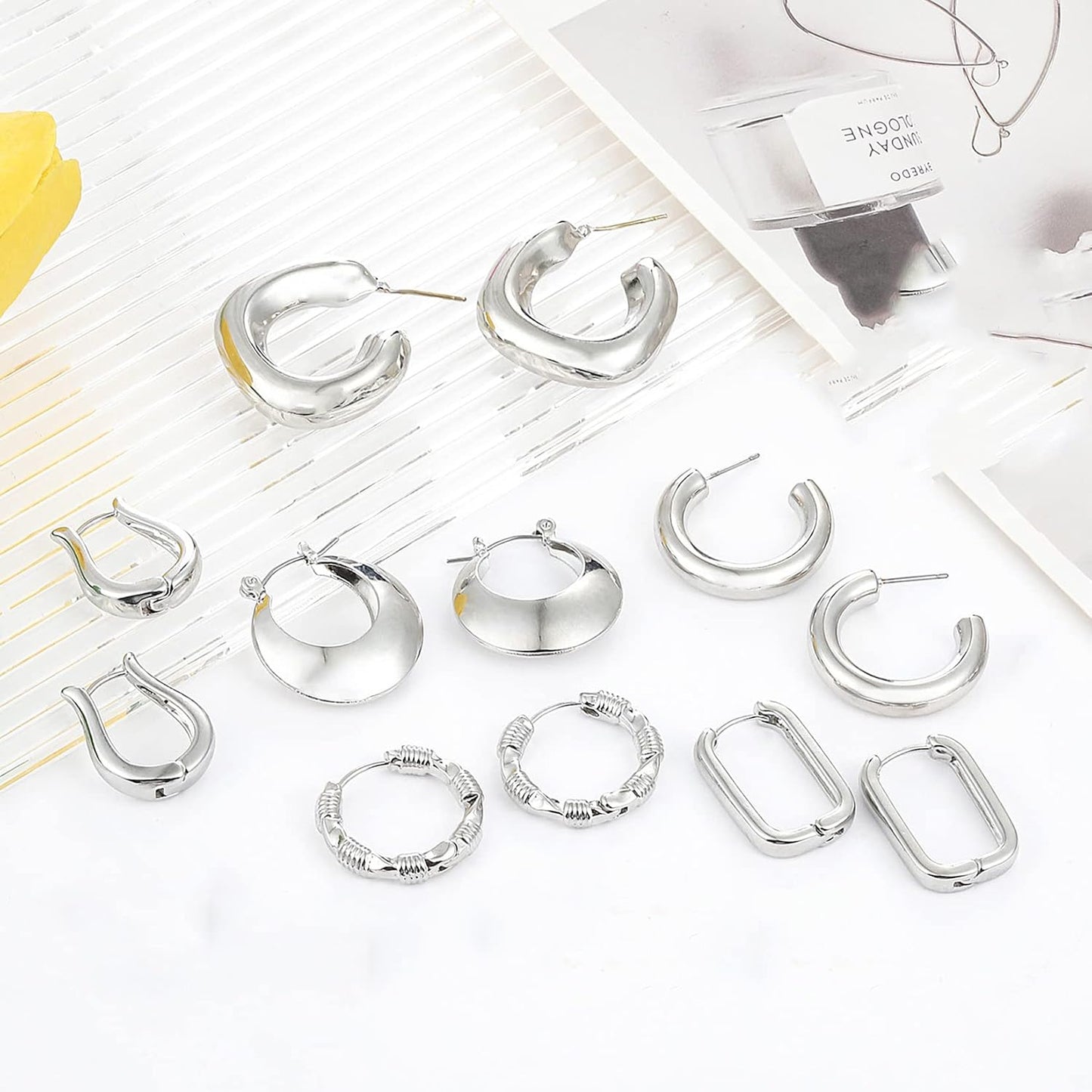 6 pares de aretes de aro chapados en oro de 14 quilates para mujer,...