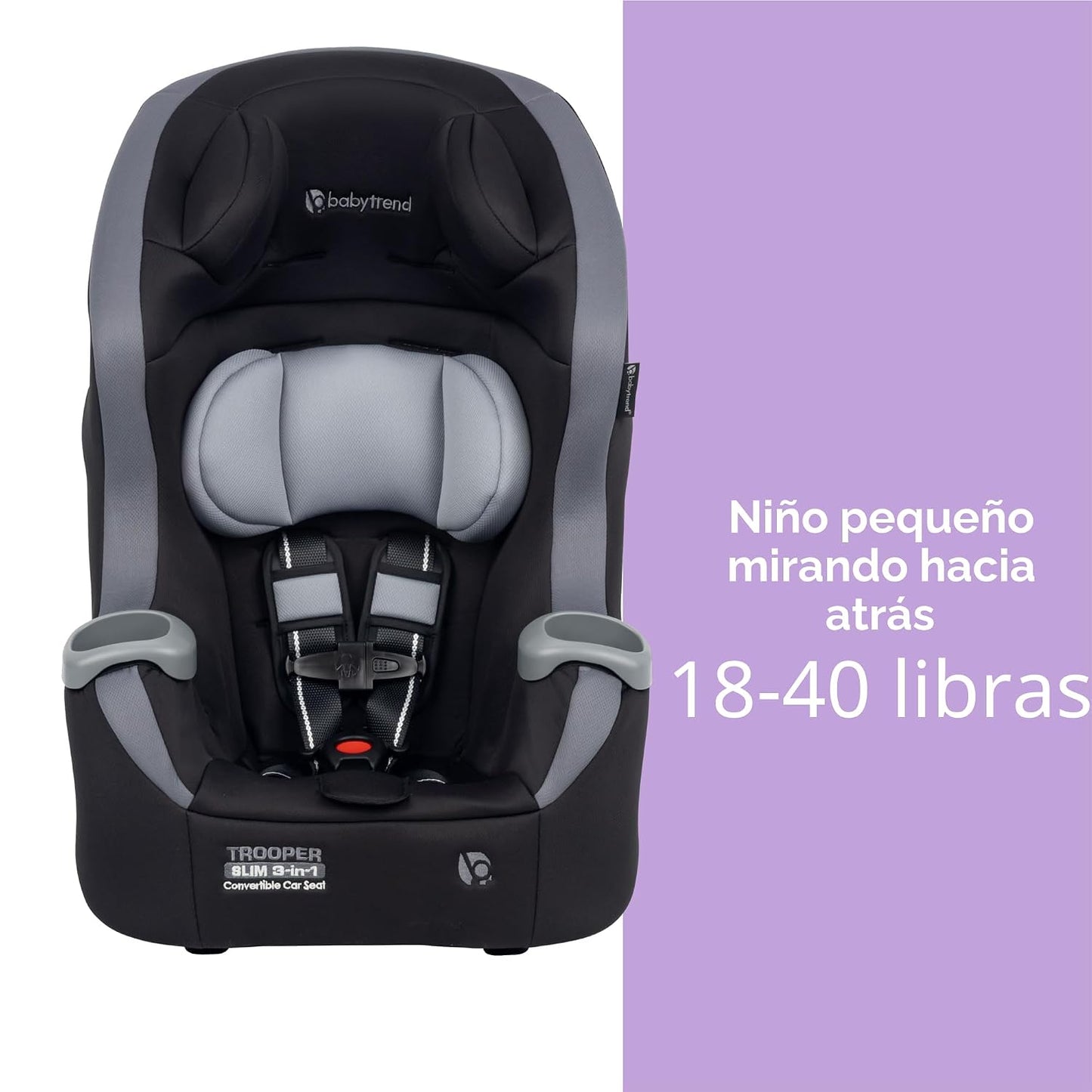 Baby Trend Trooper™ Slim 3 en 1 Asiento de coche convertible, Negro...