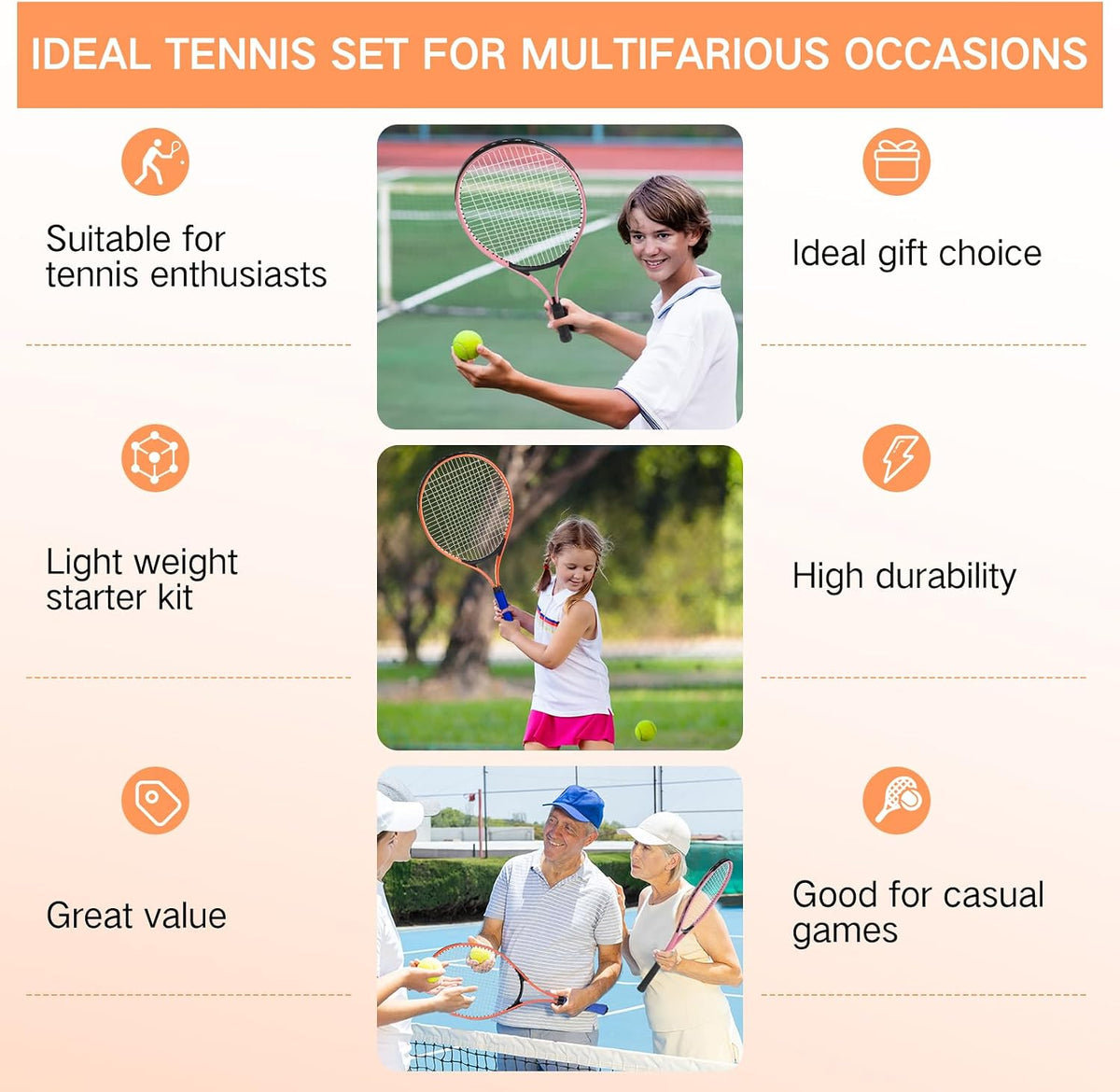 Motionchic - Juego de 6 raquetas de tenis para adultos recreativos...