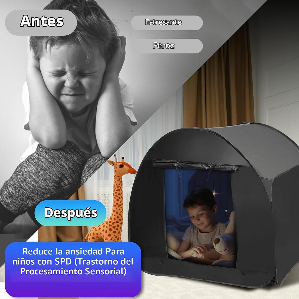 Tienda de campaña sensorial para niños de 47.2 x 47.2 x 47.2 pulgad...