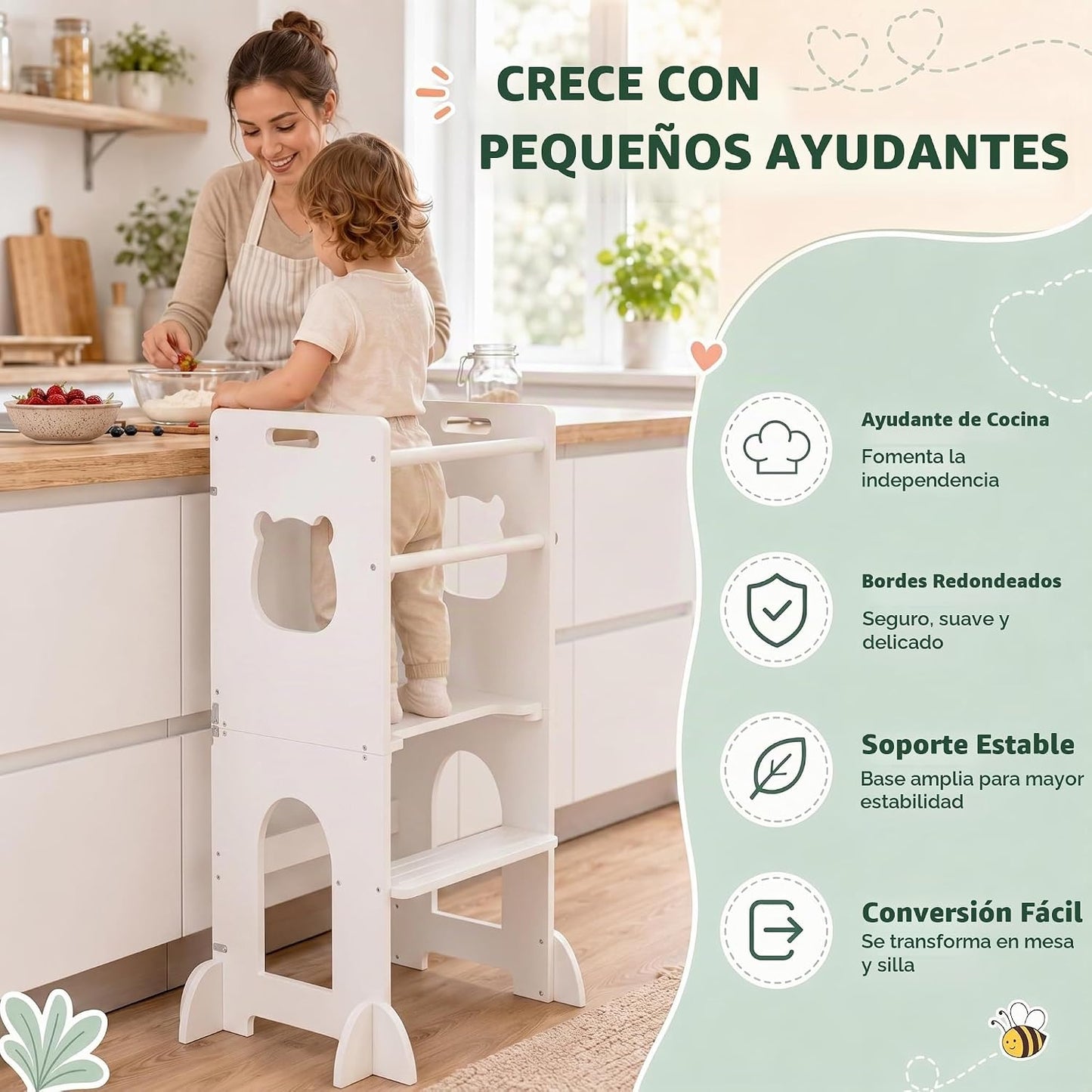 APRTAT Taburete de cocina 4 en 1 para niños pequeños, torre de apre...