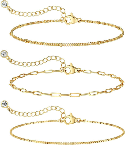 MBW Pulseras chapadas en plata para mujer, delicadas pulseras de pl...