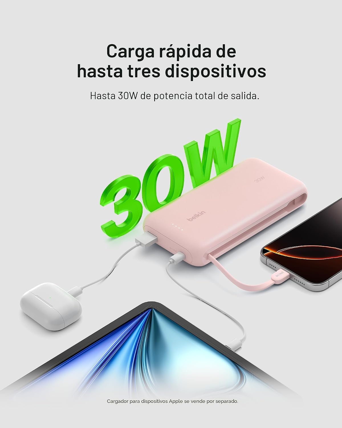 Belkin Cargador portátil, banco de energía con cable integrado de 2...